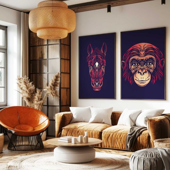 Kinesisk Zodiak Ape Väggkonsttryck Japandi Dekor Canvastryck (Chinese Zodiac Monkey Wall Art Print Japandi Decor by TinkPrints
)