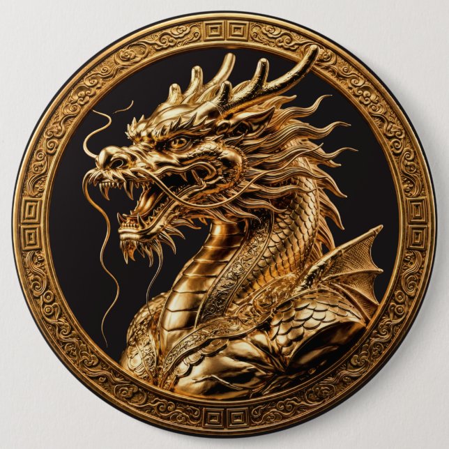 Kinesisk Zodiak Drak | Guld Edition Knapp (Framsida)