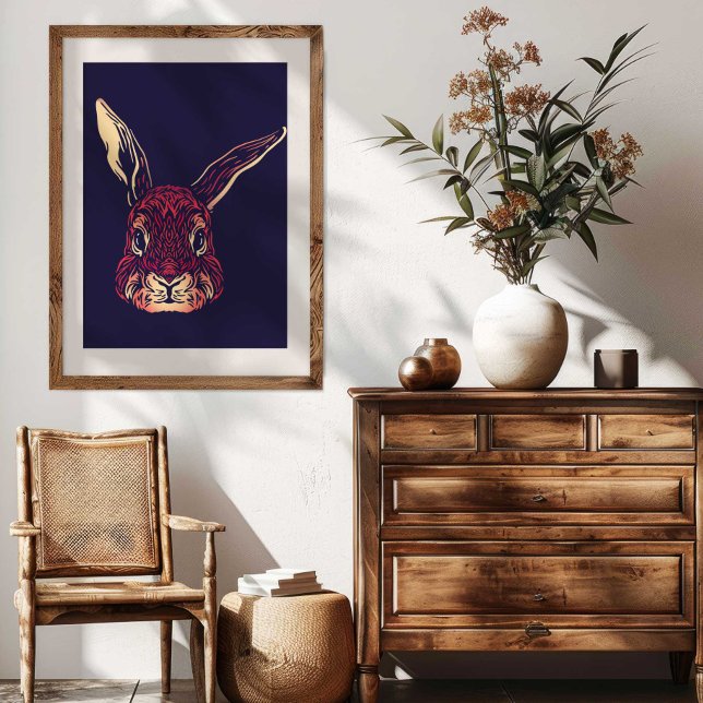 Kinesisk Zodiak Kanin Väggkonsttryck Rustik Dekora Canvastryck (Chinese Zodiac Rabbit Wall Art Print Rustic Decor by TinkPrints.)
