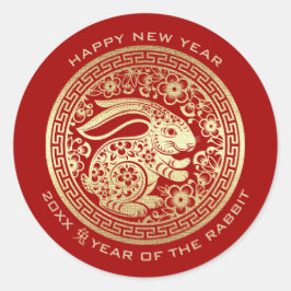 Kinesiska året för Anpassningsbarna Rabbit Red Gul Runt Klistermärke