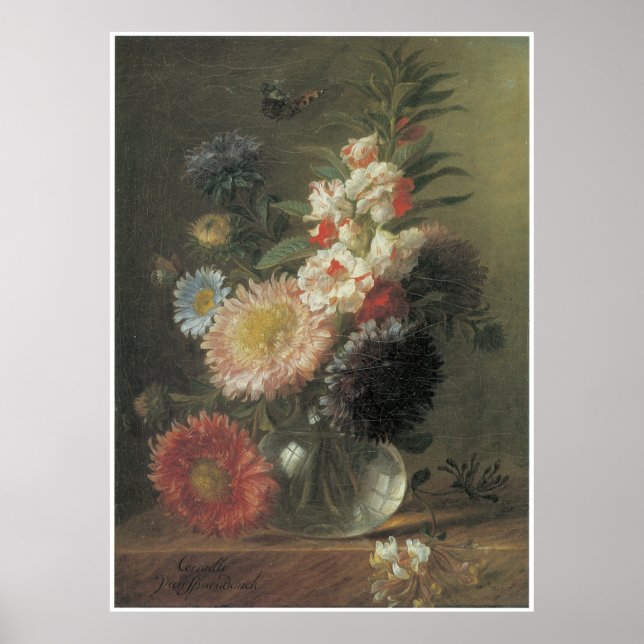 Kinesiska Aster och Balsam i Glass Vas, c.1830 Poster (Framsidan)
