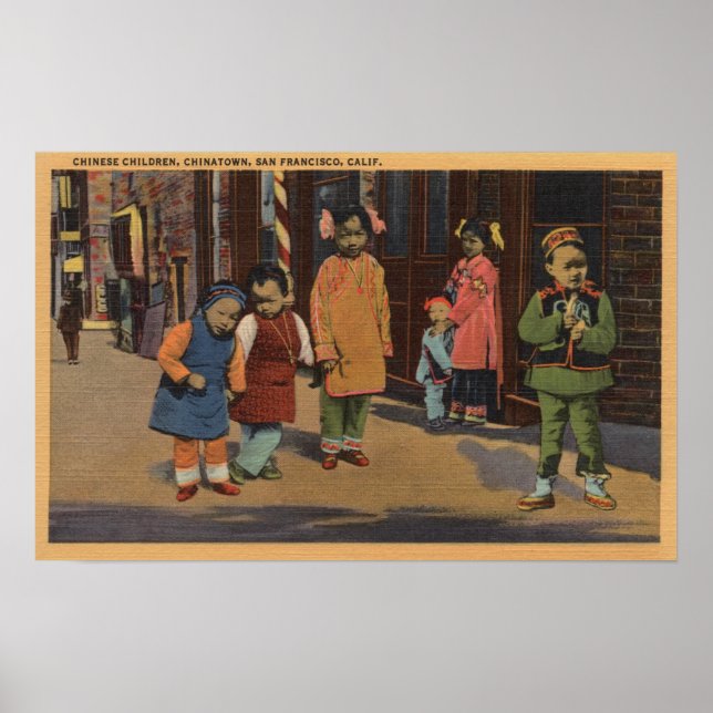 Kinesiska barn i Chinatown- San Francisco, CA 2 Poster (Framsidan)
