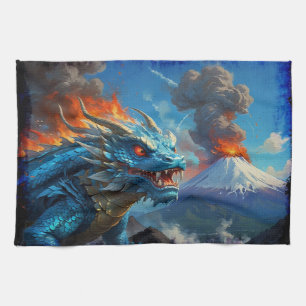 Kinesiska blå draken och Volcano Kökshandduk