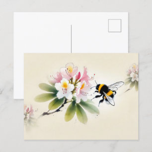 Kinesiska Bläck Bumblebee på Rhododendron Vykort