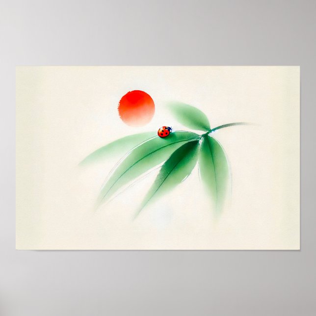 Kinesiska Bläck Ladybug på Bamboo Poster (Framsidan)