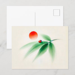 Kinesiska Bläck Ladybug på Bamboo Vykort