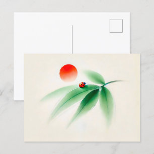 Kinesiska Bläck Ladybug på Bamboo Vykort