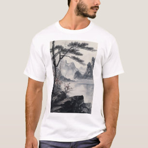Kinesiska Bläck Landcape Painting National Stil T- T Shirt