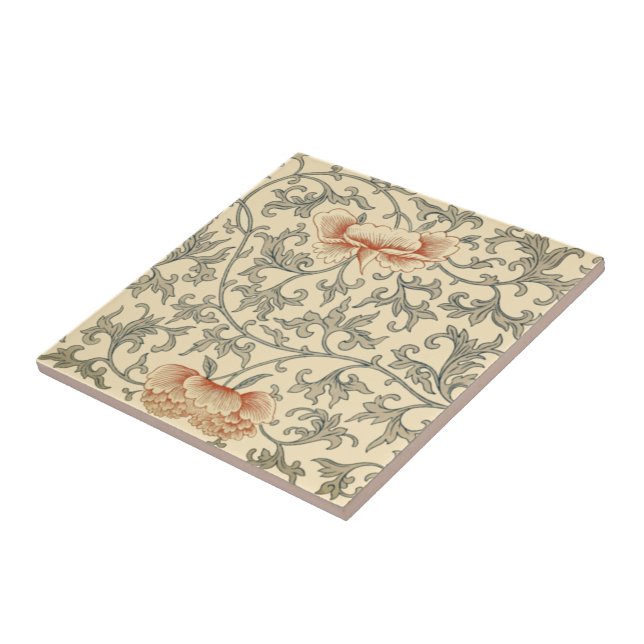 Kinesiska Blekens Orange Blommor ~ Grått Löv ~ * ~ Kakelplatta (Sidan)