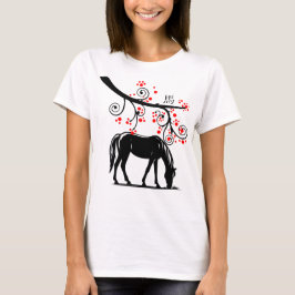 Kinesiska Blommar för nyårshäst och rött T Shirt