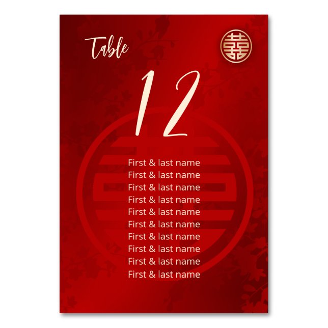 Kinesiska Bröllop Guest Namn Bordsnummer (Framsidan)