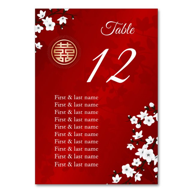 Kinesiska Bröllop Guest Namn Bordsnummer (Framsidan)