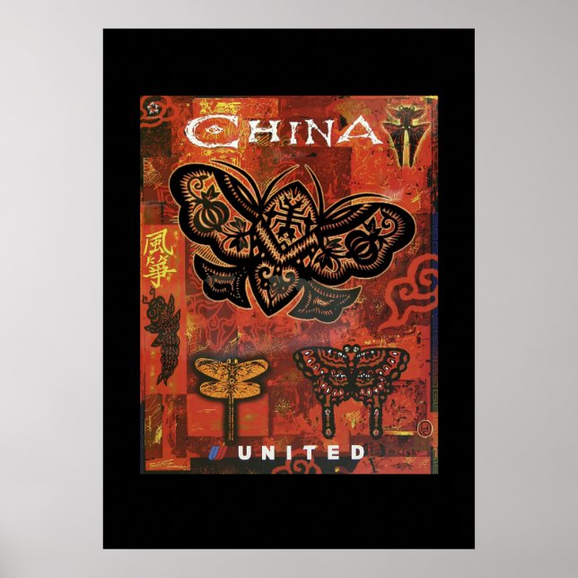 Kinesiska Butterflies Travel Poster (Framsidan)