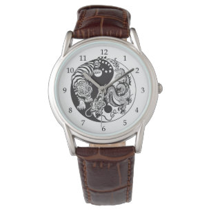 Kinesiska Dragon and White Tiger Yin Yang Armbandsur