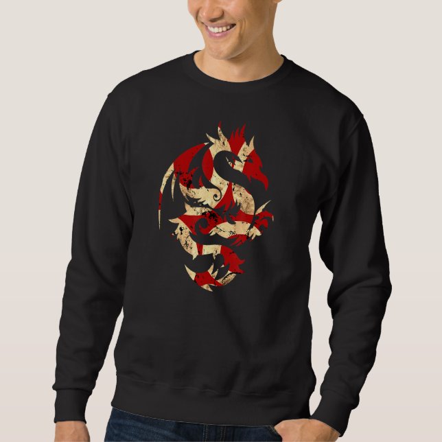 Kinesiska Dragon Asian Firedrake Flies Creature As Lång Ärmad Tröja (Framsida)