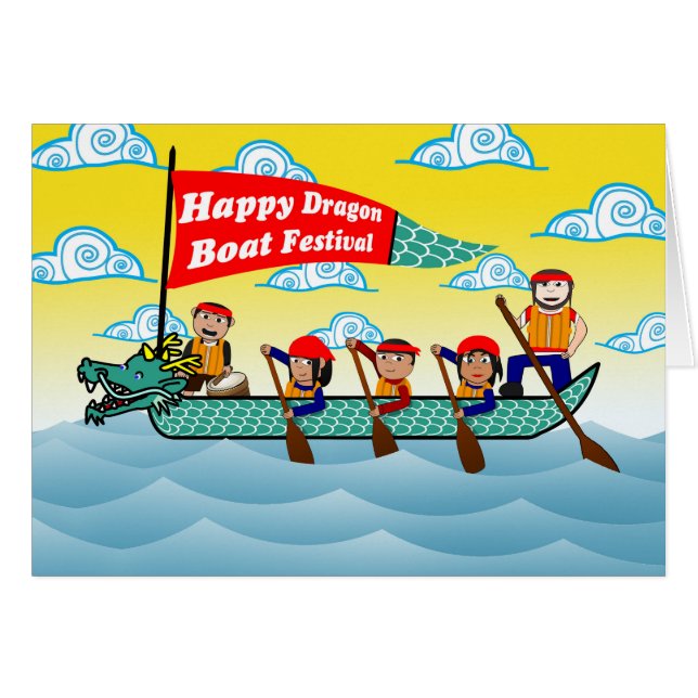 Kinesiska Dragon Boat Festival Boat and Rwing Crew Hälsningskort (Framsidan Horizontal)