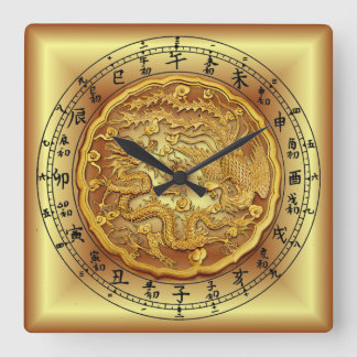 Kinesiska Dragon Clock ~ Dragon och Phoenix ~ Fyrkantig Klocka