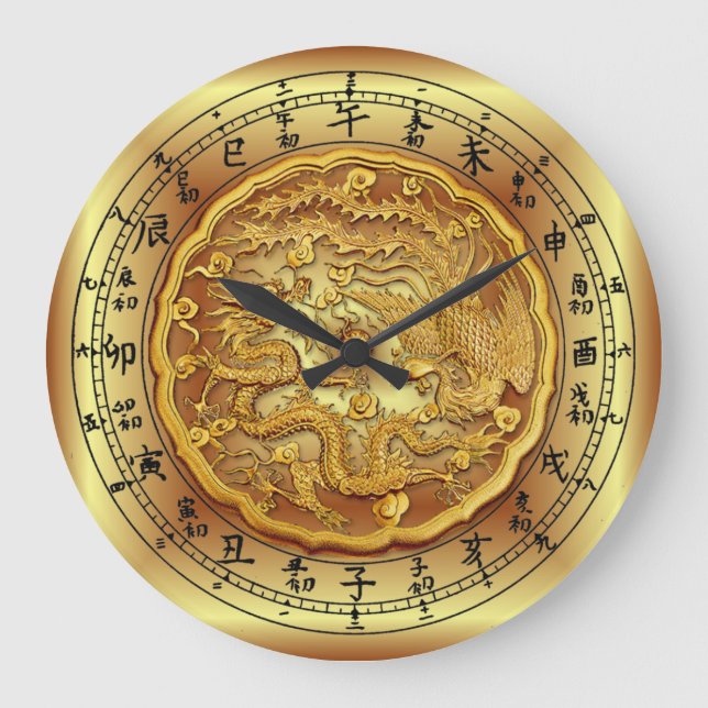 Kinesiska Dragon Clock ~ Dragon och Phoenix ~ Stor Klocka (Framsida)