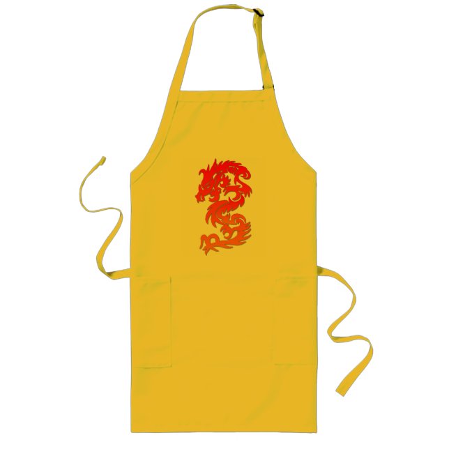 Kinesiska Dragon Fire Apron Långt Förkläde (Framsidan)