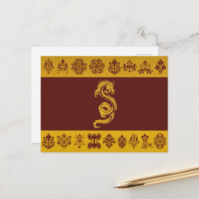 Kinesiska dragon, Guld Dragon, Fantasy, mytologi Vykort (Fram/Back In Situ)