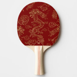 Kinesiska Dragon Guld och Mörk Red Pingisracket