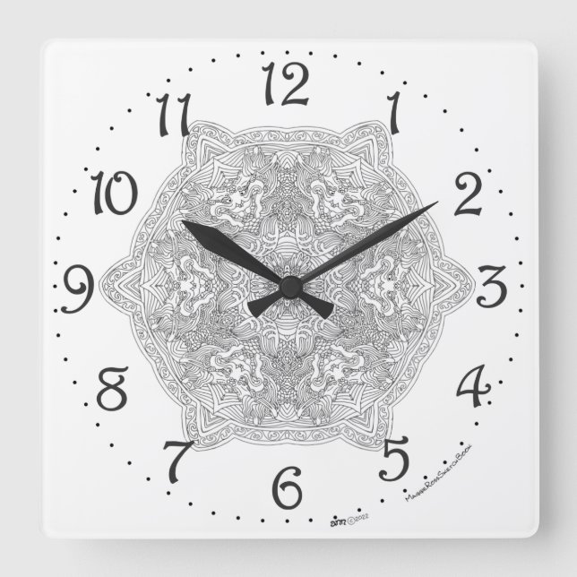 Kinesiska Dragon Mandala Square Wall Clock Fyrkantig Klocka (Framsida)