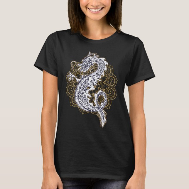 Kinesiska Dragon Mandala T Shirt (Framsida)