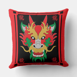 Kinesiska Dragon Masks Asian Art Cushion Kudde