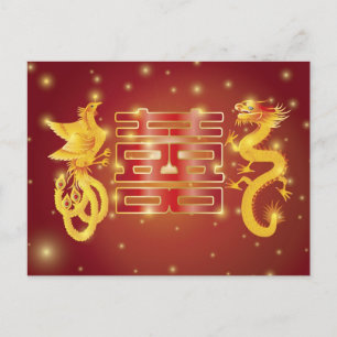 Kinesiska Dragon och Phoenix-vykort Vykort