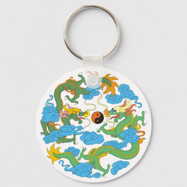 Kinesiska Dragon Yin Yang Nyckelring (Framsida)