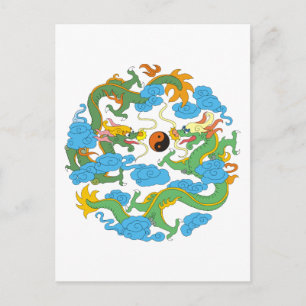 Kinesiska Dragon Yin Yang Vykort