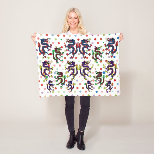 Kinesiska drakar fantasyfolkkonst fleecefilt (På plats)