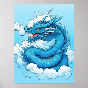 Kinesiska draken i molnen poster