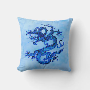 Kinesiska draken, Indigo Blue och White Dekorativ Kudde