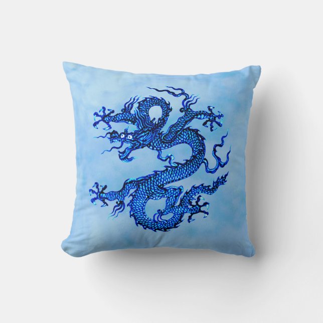 Kinesiska draken, Indigo Blue och White Dekorativ  Kudde (Framsida)