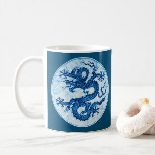 Kinesiska draken, indigoblått och vitt kaffe Mugg