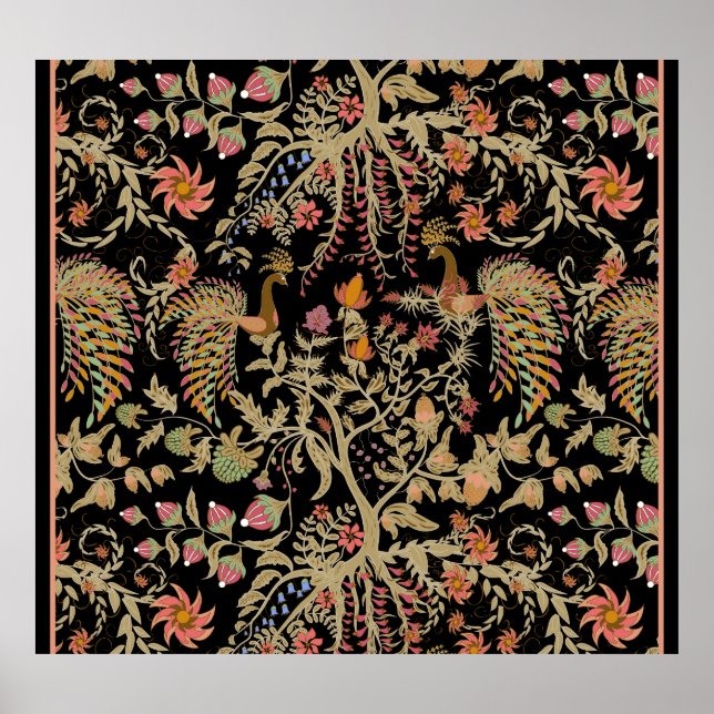 Kinesiska Fairy Blommigt Birds Mönster Poster (Framsidan)