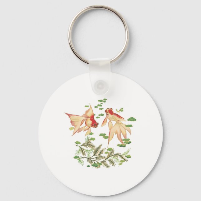 Kinesiska fiskdiagram i Guld Lycka till Nyckelring (Framsida)