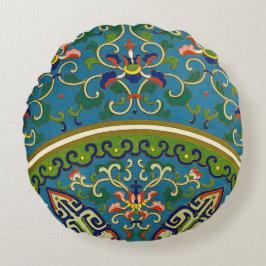 Kinesiska, geometriska, traditionella designkuddar rund kudde