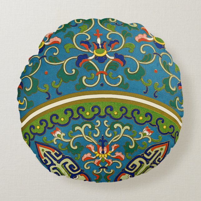 Kinesiska, geometriska, traditionella designkuddar rund kudde (Framsidan)