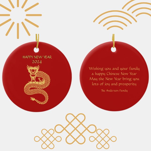 Kinesiska Gott nytt år i Dragon Gift Märkre Julgransprydnad Keramik (Skapare uppladdad)