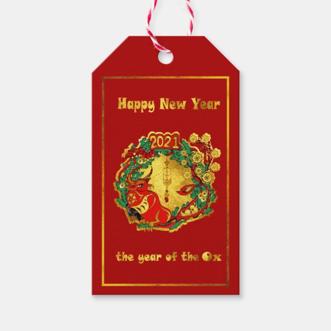 Kinesiska Gott nytt år i Ox Presentetikett (Framsidan)