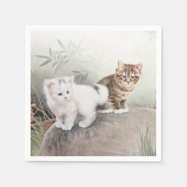 Kinesiska Kat Art 2 Kittens Pappersservett (Framsidan)