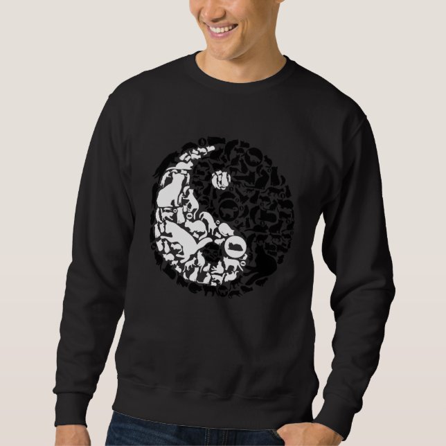 Kinesiska Katter Yin Yang Symbol Katt Lång Ärmad Tröja (Framsida)