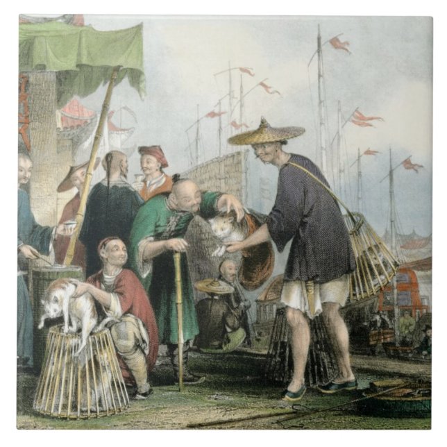 Kinesiska kattköpmän, från 'china i en serie av kakelplatta (Framsidan)