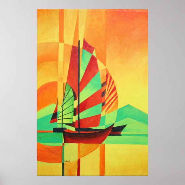 Kinesiska knutpunkter seglar till Kuba Geo Art Poster (Framsidan)