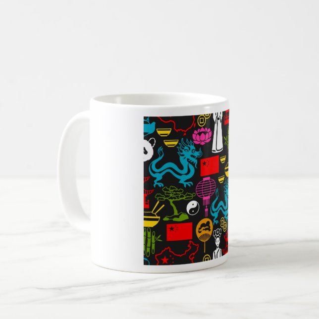 Kinesiska kultursymboler mönster kaffemugg (Framsida vänster)