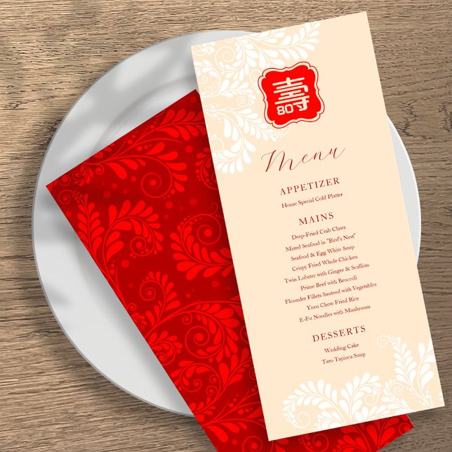 kinesiska "Longevity" Birthday Menu (IVORY) Meny (Skapare uppladdad)
