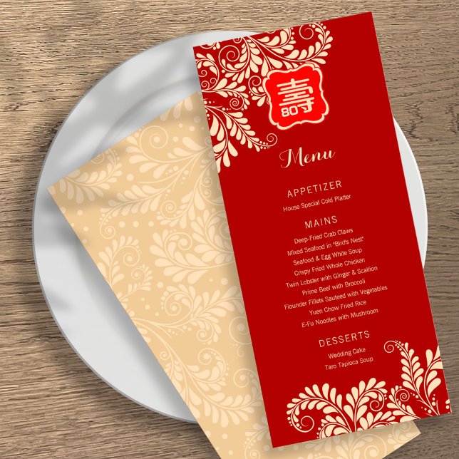 kinesiska "Longevity" Birthday Menu (RED) Meny (Skapare uppladdad)