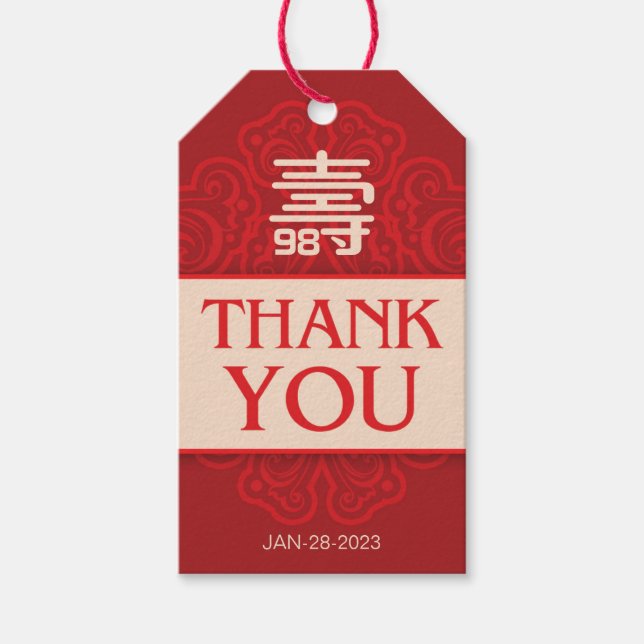 Kinesiska "Longevity"-födelsedagen (99 & Younger) Presentetikett (Framsidan)